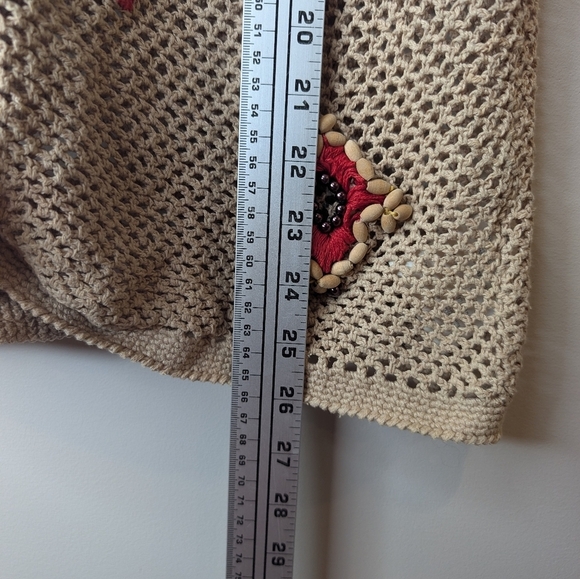 Vintage Medium Beaded Macrame Tan Beige Button Front V-neck Women's Vest *FLAWS - Picture 11 of 12